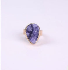 Natural Stone Agate Crystal Bud Women Rings  Rose Vintage Rings