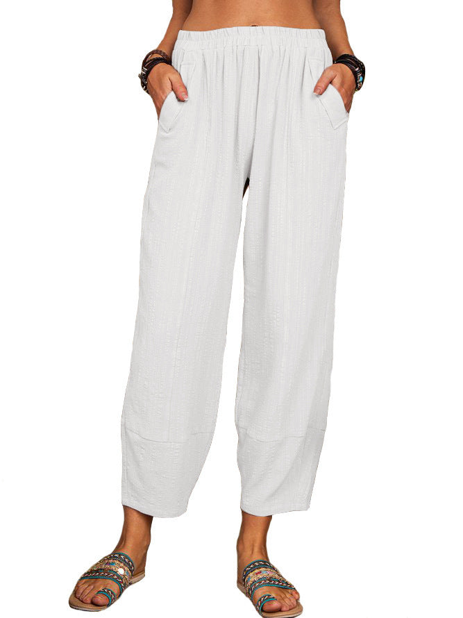 Women's Solid Color Loose Cotton And Linen Casual Pants Home - Fashionner