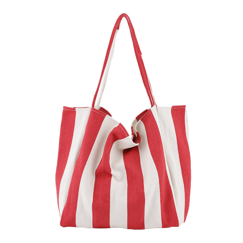 Striped Canvas Bags High Capacity Shoulder Bags For Women Fashion Shopper Handbags Casual Shopping Totes - Fashionner
