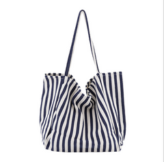 Striped Canvas Bags High Capacity Shoulder Bags For Women Fashion Shopper Handbags Casual Shopping Totes - Fashionner