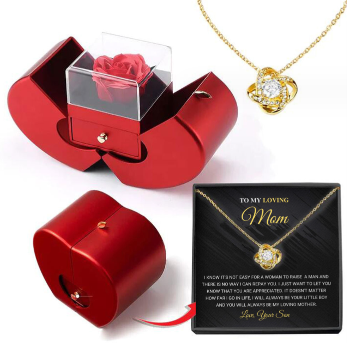 Fashion Jewelry Box Red Apple Christmas Gift Necklace Eternal Rose For Girl Mother's Day Valentine's Day Gifts With Artificial Flower Rose Flower Jewelry Box - Fashionner