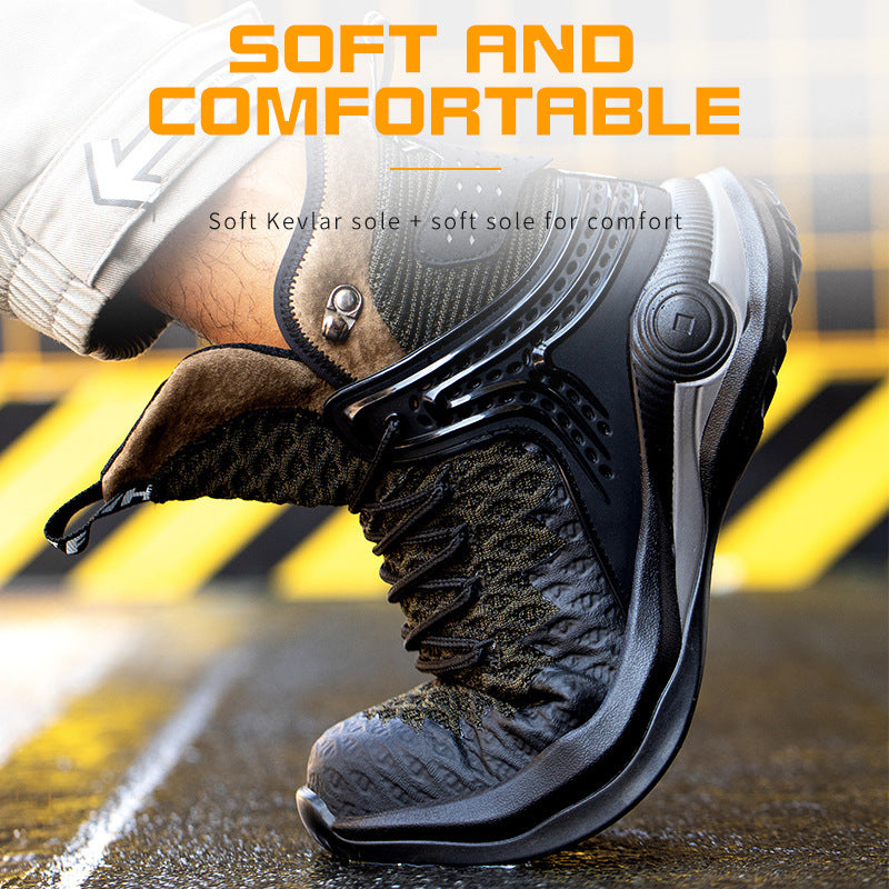 High-Top Men's Anti-Smashing And Anti-Piercing Steel-Toed Safety Shoes Lightweight Protective Work Shoes - Fashionner