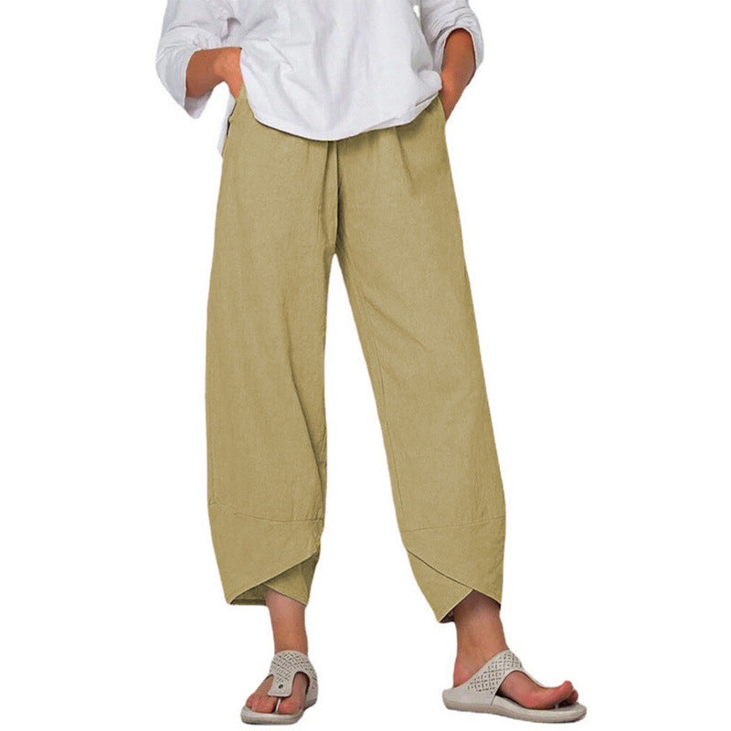 Cotton And Linen Wide Leg Pants Solid Color High Waist Loose Casual Trousers For Women - Fashionner