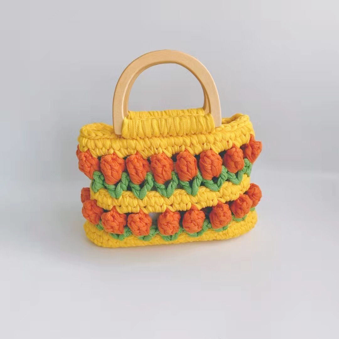 Cloth Line Crochet Knitting Tulips Handbags - Fashionner