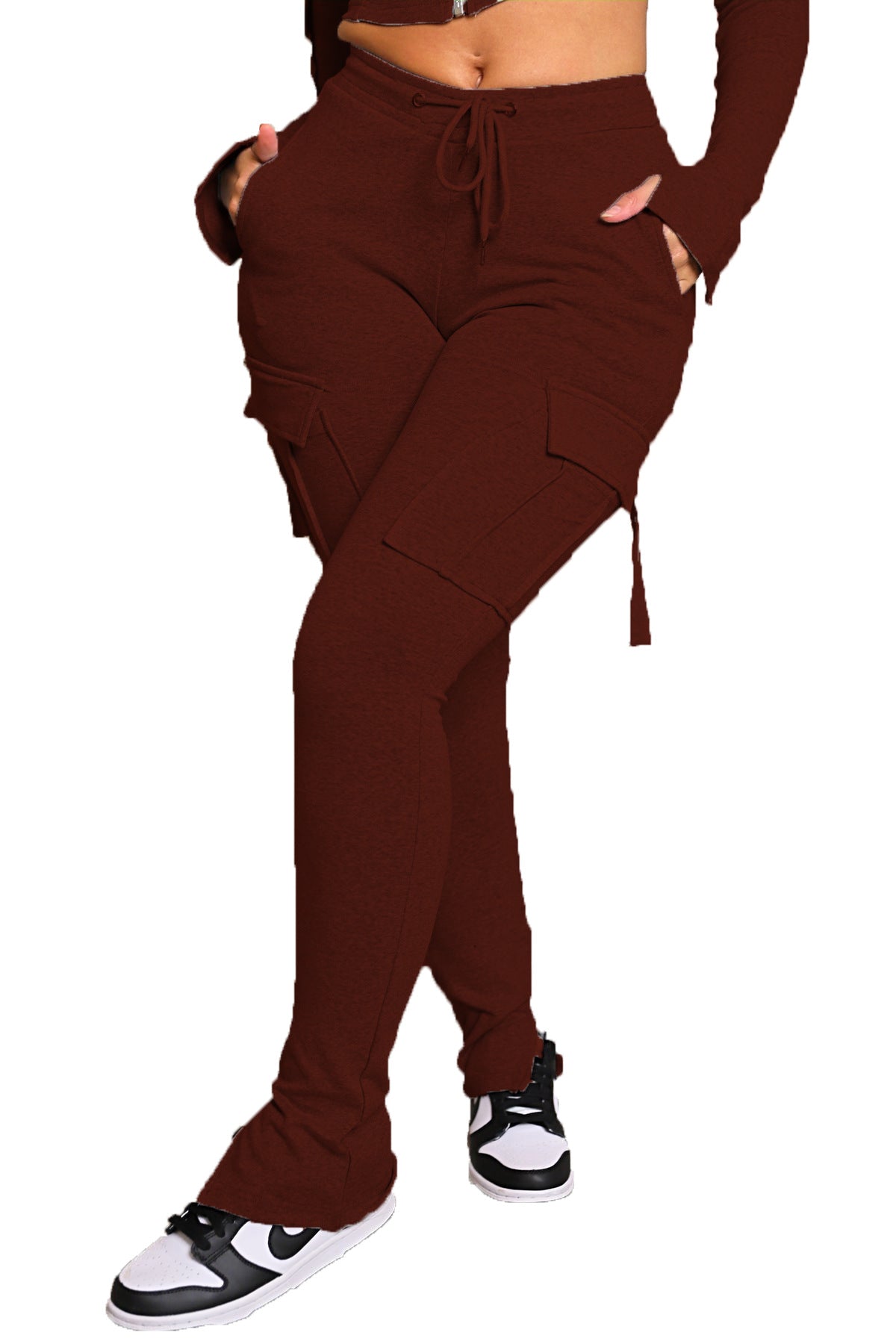 Cargo Pants With Pockets High Waist Drawstring Wide Leg Straight Trousers For Women Overalls - Fashionner