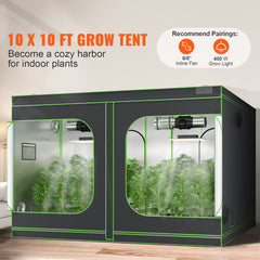 VEVOR 10x10 Grow Tent, 120'' X 120'' X 80'', High Reflective 600D Mylar Hydroponic Growing Tent With Observation Window, Tool Bag And Floor Tray For Indoor Plants Growing
