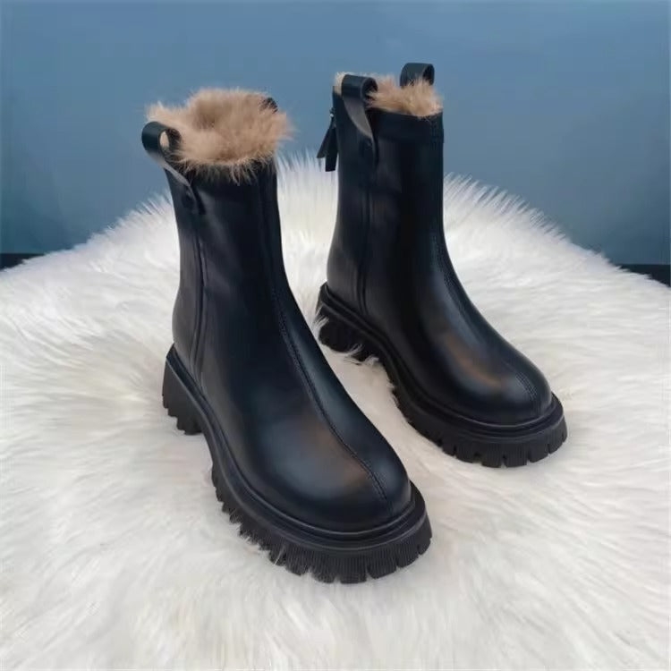 Fleece-lined Thick Northeast China Cotton Shoes Thick Bottom Non-slip Snow Boots Smoke Pipe Ankle Boots - Fashionner