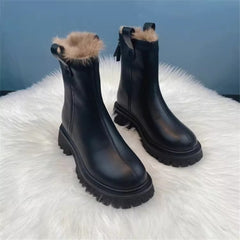 Fleece-lined Thick Northeast China Cotton Shoes Thick Bottom Non-slip Snow Boots Smoke Pipe Ankle Boots - Fashionner