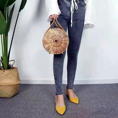 Handheld bamboo woven bag handcrafted woven bag retro hollow beach bag