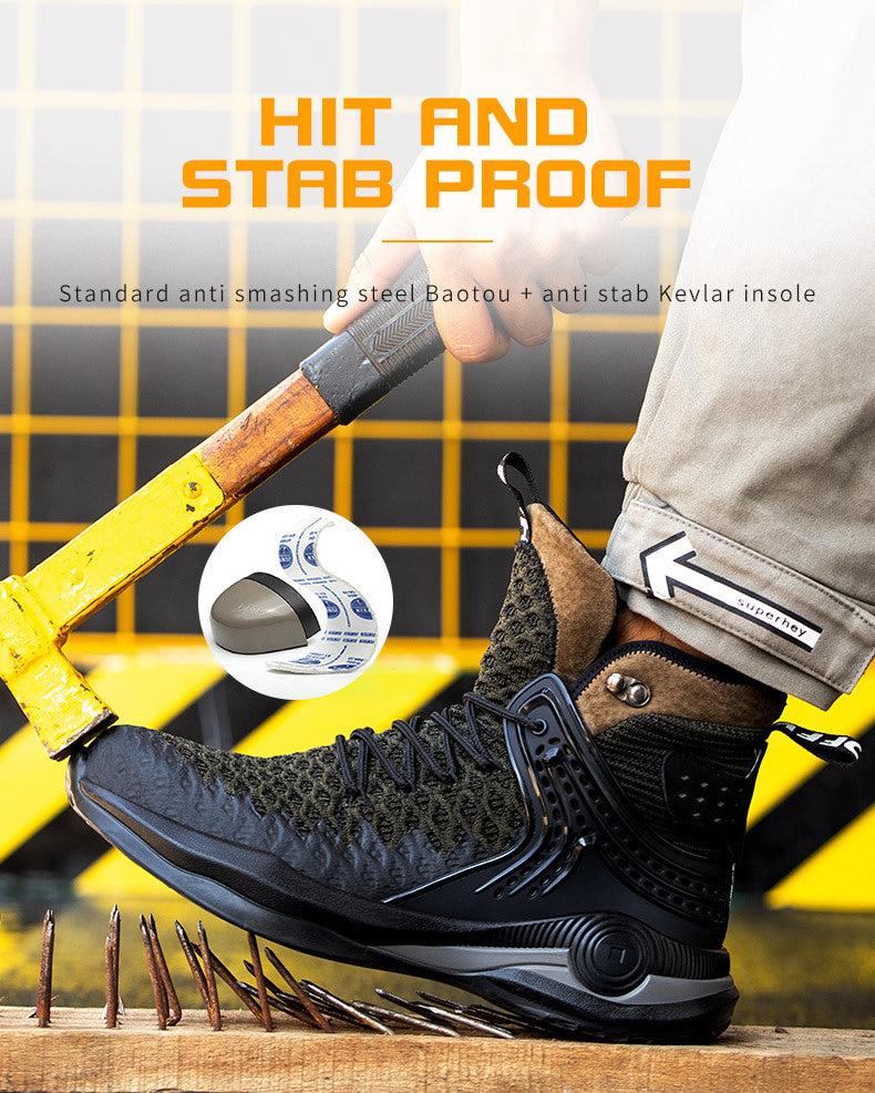 High-Top Men's Anti-Smashing And Anti-Piercing Steel-Toed Safety Shoes Lightweight Protective Work Shoes - Fashionner
