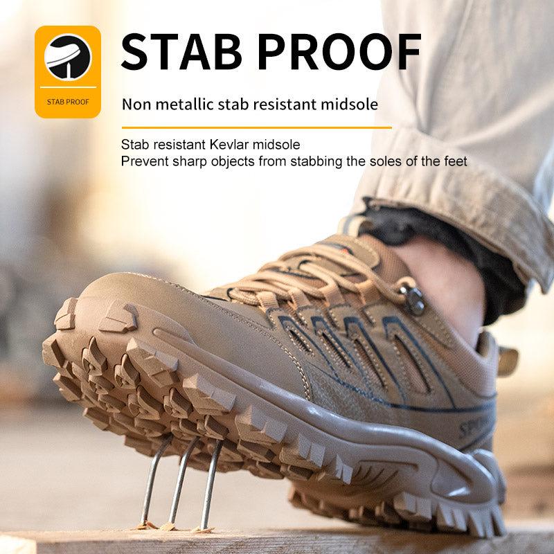 New Shoes Men's Steel Anti Smash And Anti Stab Safety Shoes Thickened Wear Resistant Rubber Soles Breathable Deodorant Site Shoes - Fashionner