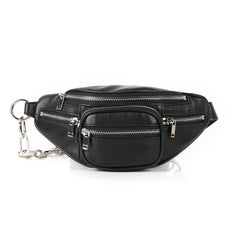 Waist bag, genuine leather, versatile crossbody chest bag, single shoulder chain bag, lightweight small bag for women