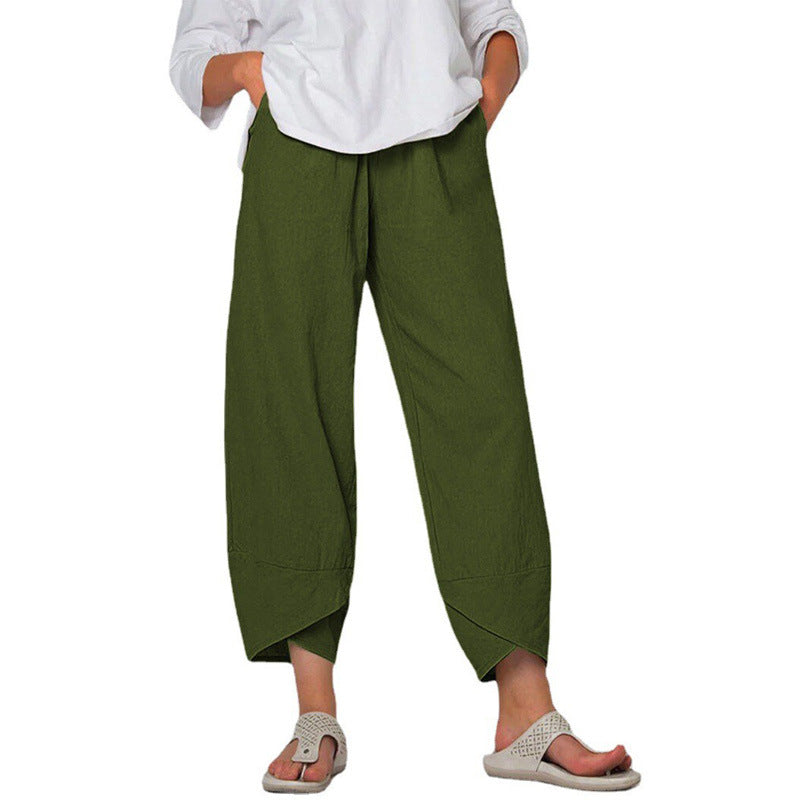 Cotton And Linen Wide Leg Pants Solid Color High Waist Loose Casual Trousers For Women - Fashionner