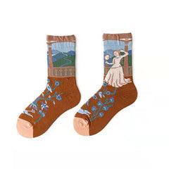Trendy Mid-calf Length Socks Preppy Style Stockings Artistic Illustration Socks - Fashionner