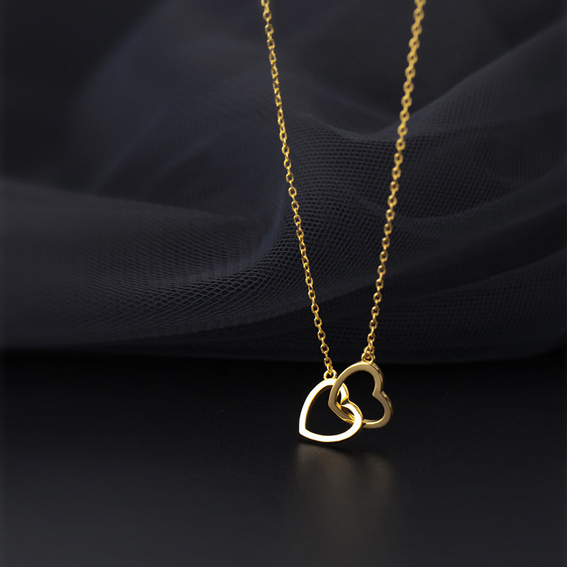 Double Heart Interlocking Titanium Steel Necklace Jewelry - Fashionner
