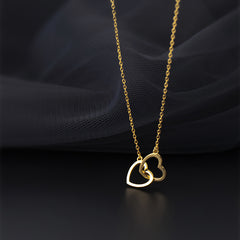 Double Heart Interlocking Titanium Steel Necklace Jewelry - Fashionner