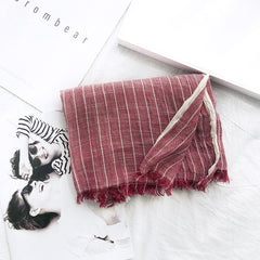 Autumn And Winter Striped Cotton And Linen Pleated Scarf Shawl - Fashionner