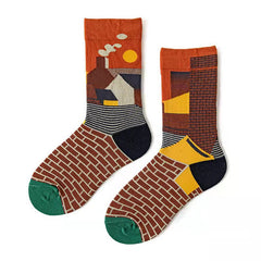 Trendy Mid-calf Length Socks Preppy Style Stockings Artistic Illustration Socks - Fashionner