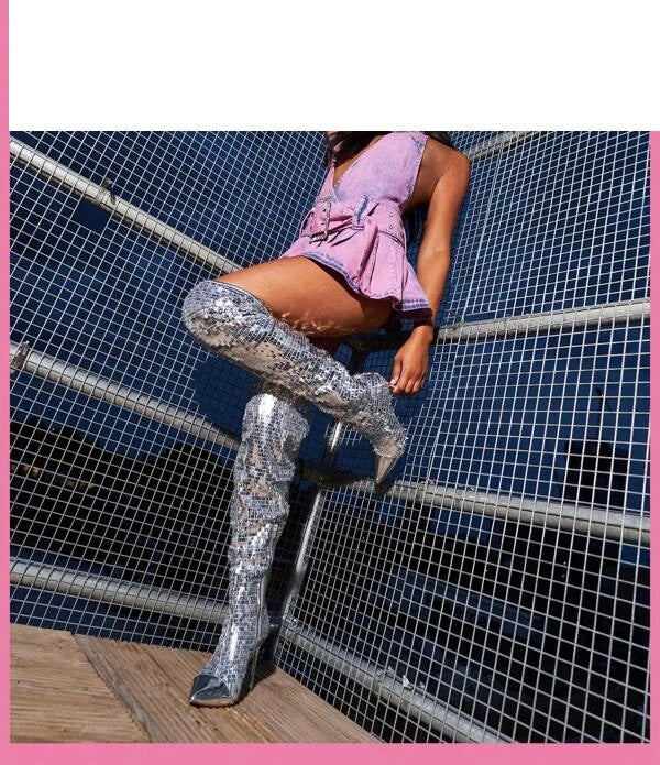 Fashionable Sequins Over-the-knee Boots Women - Fashionner