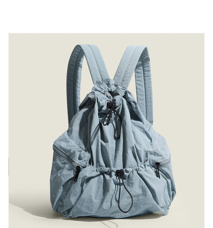 Large Capacity Student Schoolbag Casual Versatile Pleated Nylon Canvas - Fashionner