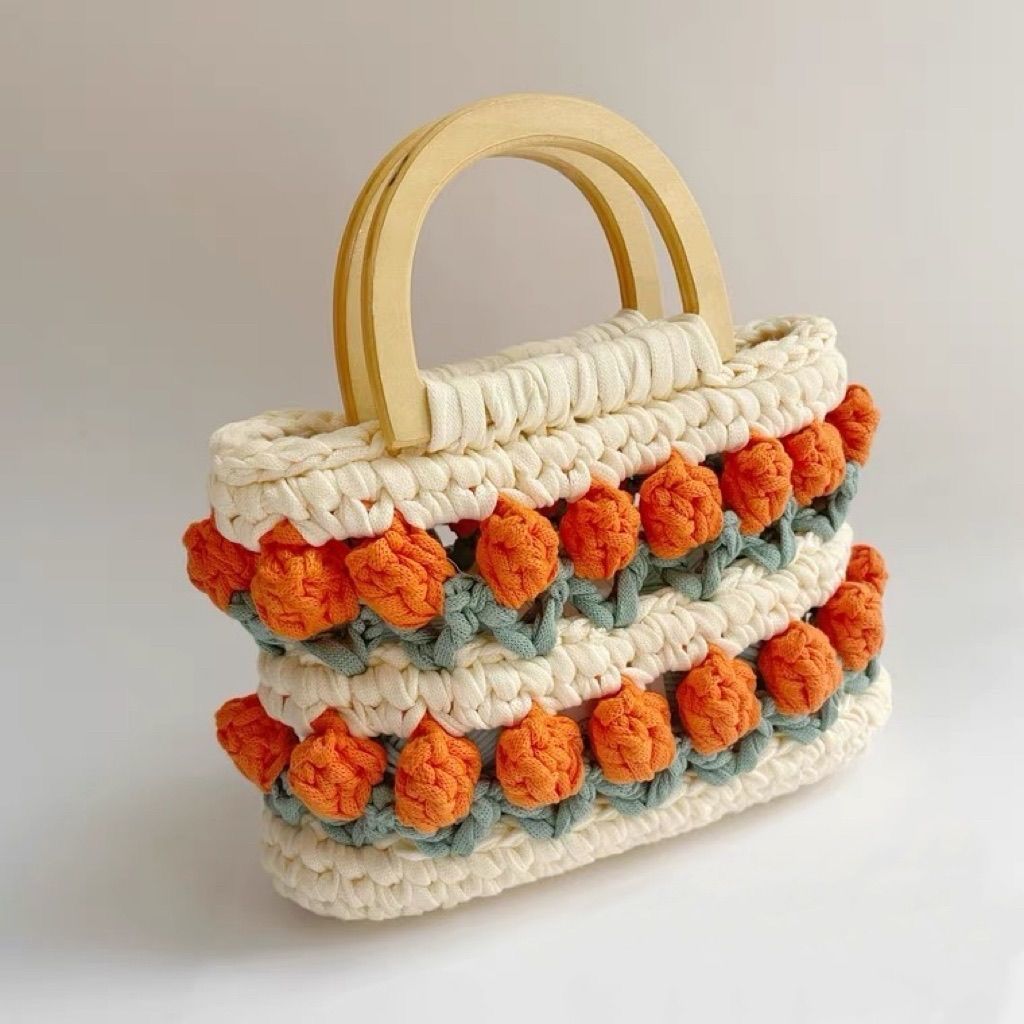 Cloth Line Crochet Knitting Tulips Handbags - Fashionner