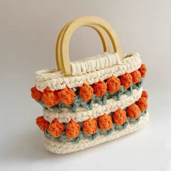 Cloth Line Crochet Knitting Tulips Handbags - Fashionner