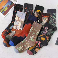 Trendy Mid-calf Length Socks Preppy Style Stockings Artistic Illustration Socks - Fashionner