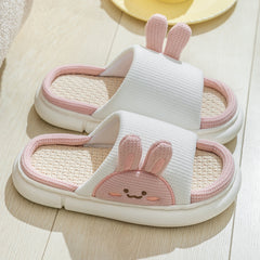 Cute Rabbit Slippers Linen House Shoes For Women - Fashionner