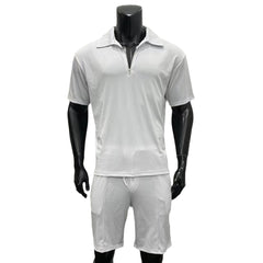 Summer Fashion Mens Clothing Men's Suits New Zipper Polo Casual Short Sleeve Drawstring Shorts Men's Set
