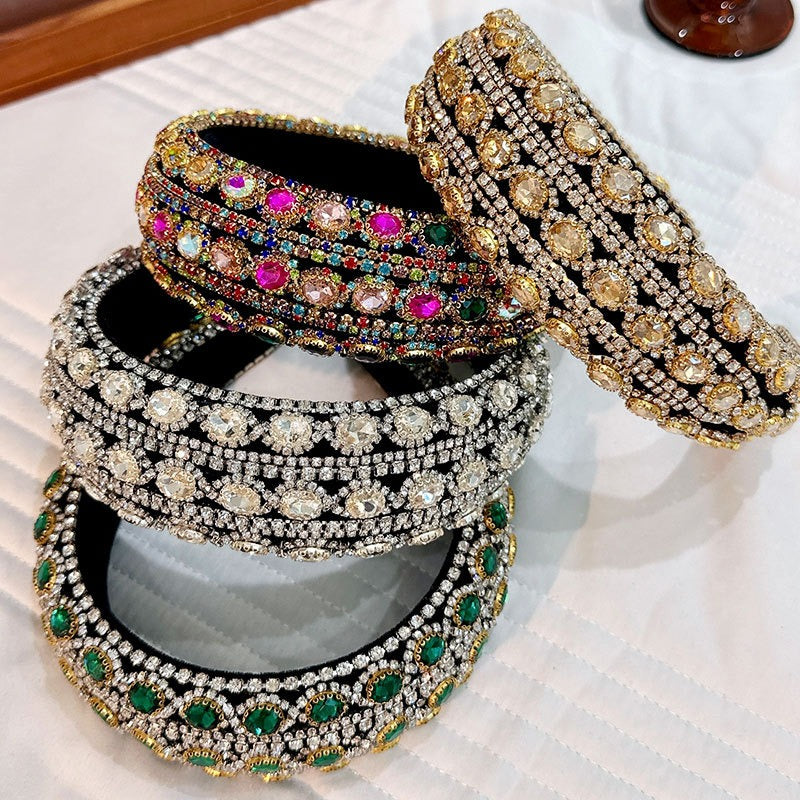 Heavy craftsmanship Baroque crystal headband with retro glass inlaid diamond hair accessories - Fashionner