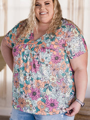 Summer Floral Print Loose Pleating V-neck Top - Fashionner