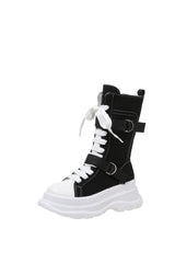 Women's Fashion Casual Platform Lace-up Canvas Boots - Fashionner