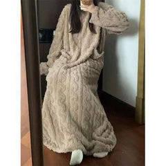 Winter Coral Fleece Sleepwear Women's Nightgown Long Night Dress Pajamas With Pockets Thickened Jacquard Dress Warm Home Clothes