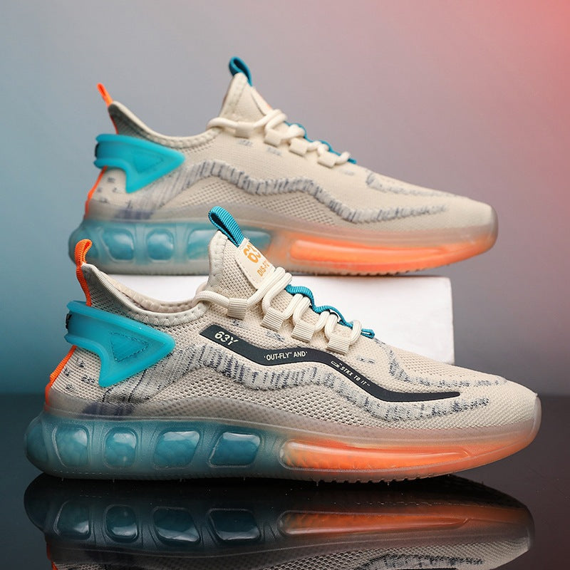 New Running Shoes Jelly Bottom Rainbow Casual Shoes Flying Woven Mesh Breathable Sports Men's Shoes - Fashionner