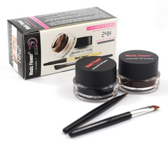 Music Flower 2 in 1 Coffee + Black Gel Eyeliner Make Up Waterproof Eye Liner Cosmetics Set Eyeliner Pens Makeup Brushes Set - Fashionner