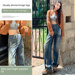 Hole High Waist Slimming Mopping Jeans - Fashionner