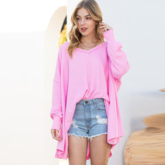 Solid Color Exposed European And American Loose Long-sleeved Sweater - Fashionner