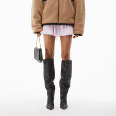 European And American Style Square Toe Cowboy Boot Women's Casual Pleated Pile Style Boots Stiletto Heel - Fashionner