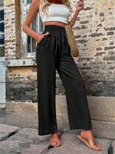 New Casual Pants With Pockets Elastic Drawstring High Waist Loose Trousers For Women - Fashionner