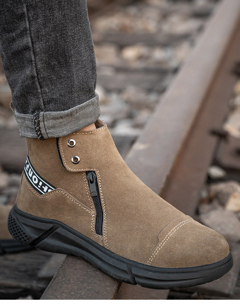 Fall Winter High-Top Men's Non-Slip Wear-Resistant Cowhide Work Shoes Anti-Smash And Anti-Piercing Safety Shoes For Welders - Fashionner