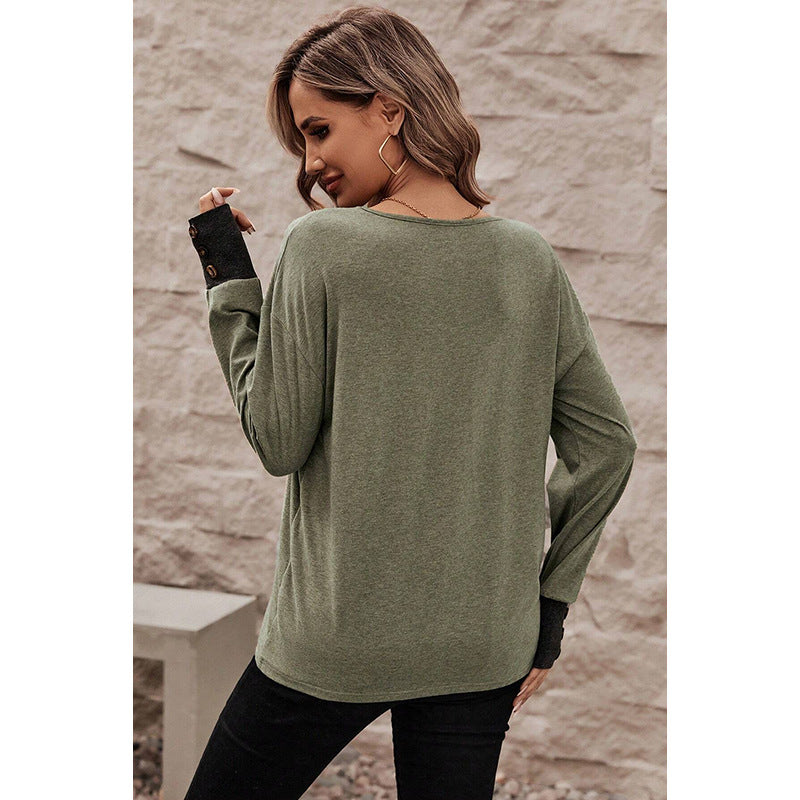 Women's Fashion Casual Loose-fitting V-neck Long Sleeves T-shirt - Fashionner
