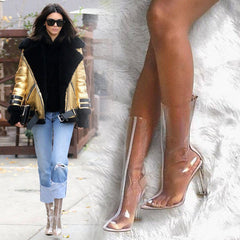 Crystal Thick Heel Mid-calf Personalized Women's Boots - Fashionner