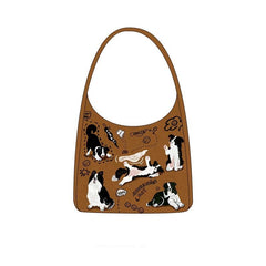 Retro Shoulder Puppy Printed Large Capacity Casual Canvas Bag - Fashionner