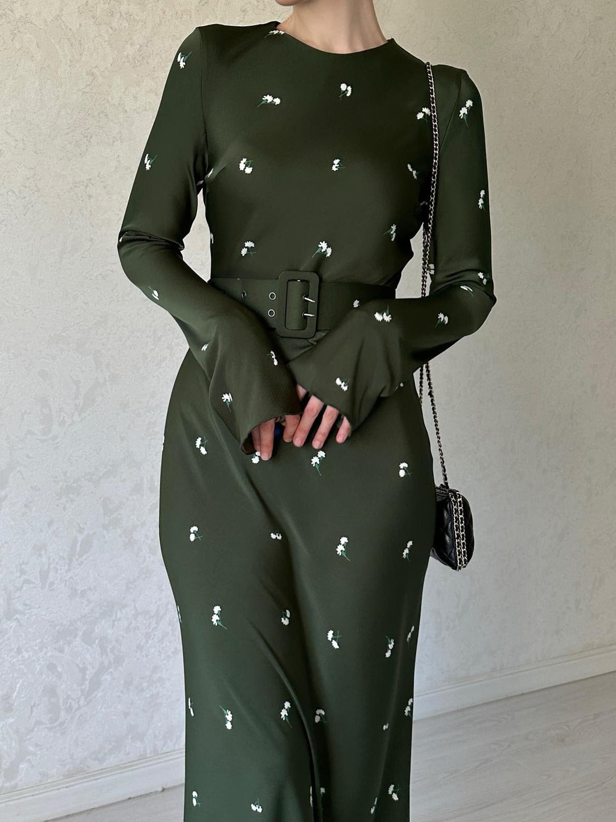 Autumn new fashionable temperament long sleeved slim fit ruffled A-line dress long skirt - Fashionner