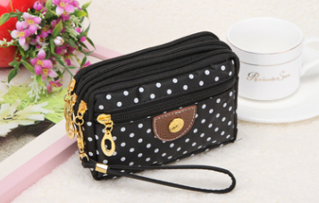 Canvas handbags handbags Korean version of the three-zipper multi-layer wallet hand bag packet phone change - Fashionner