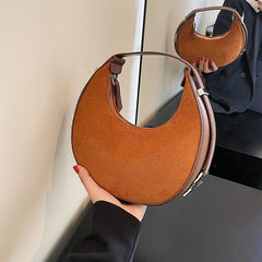 Fashionable new buckskin shoulder bag women autumn and winter all-match crescent underarm bag trendy texture