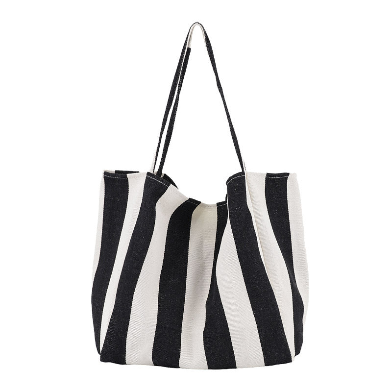 Striped Canvas Bags High Capacity Shoulder Bags For Women Fashion Shopper Handbags Casual Shopping Totes - Fashionner