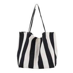 Striped Canvas Bags High Capacity Shoulder Bags For Women Fashion Shopper Handbags Casual Shopping Totes - Fashionner