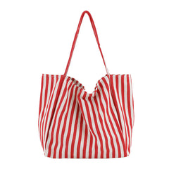 Striped Canvas Bags High Capacity Shoulder Bags For Women Fashion Shopper Handbags Casual Shopping Totes - Fashionner