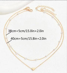 Special-interest Design Double Layer Twin Pearl Heart Necklace - Fashionner